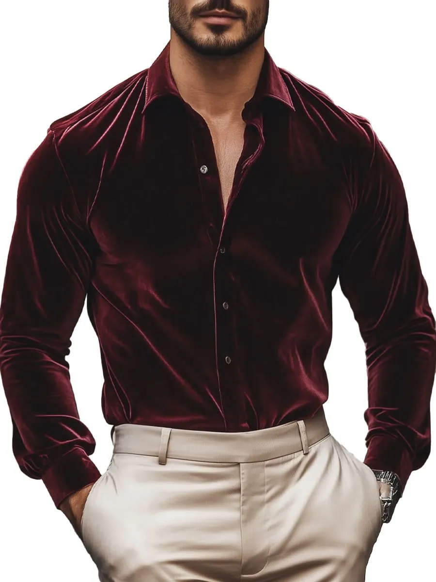 Men's Solid Color Velvet Long Sleeve Shirt