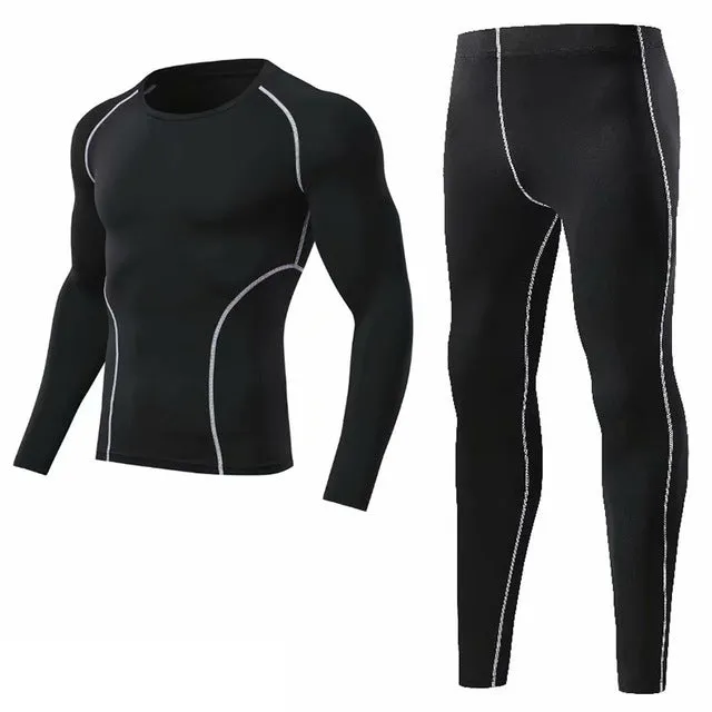 Men's Sports Compression Racing Set T-Shirt   Pants - Skin Tights Fitness Long Sleeve