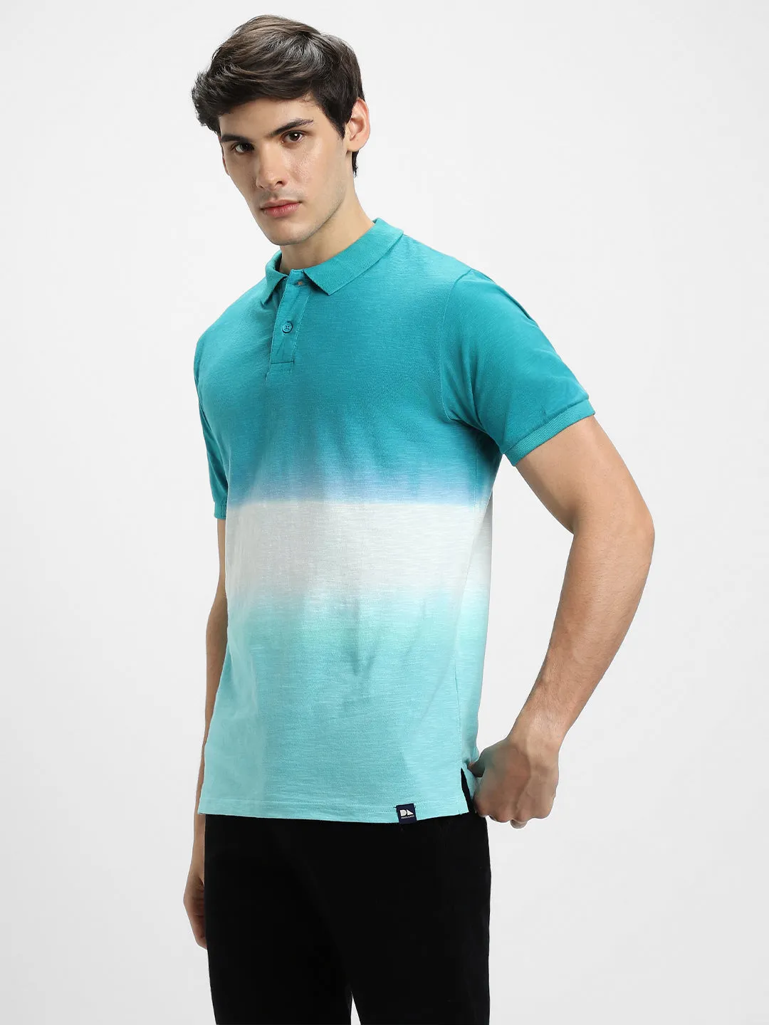 Men's Spread Collar Regular Fit Ombre Green T-Shirt