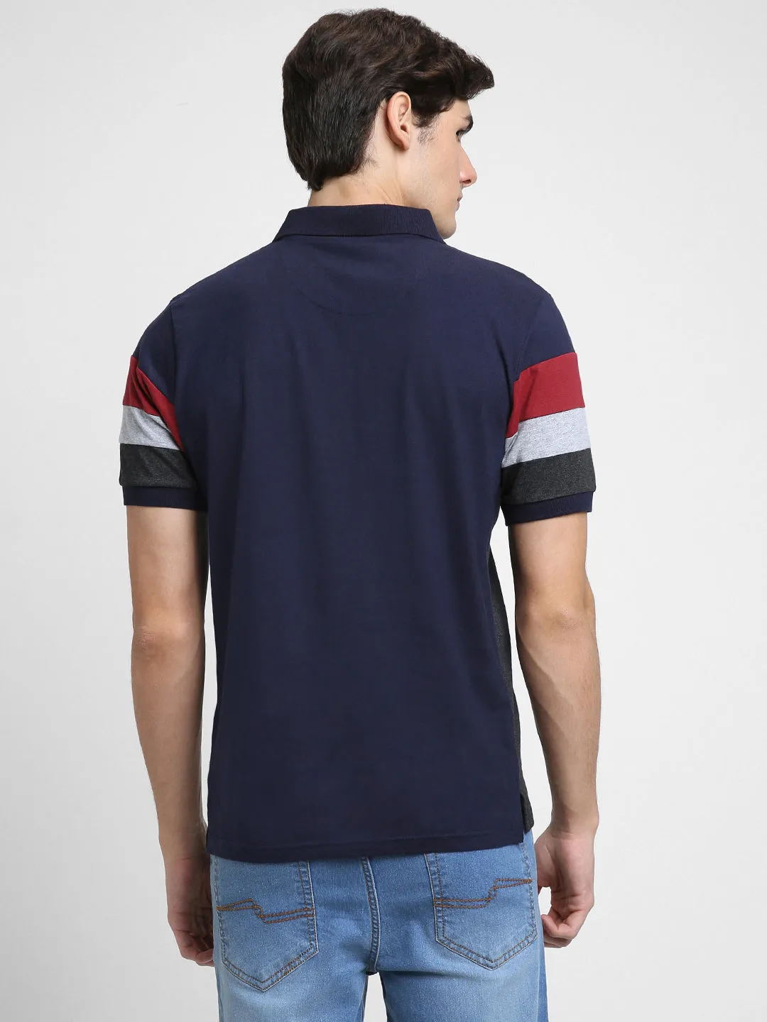 Men's Spread Collar Regular Fit Y/D Stripes Navy T-shirt