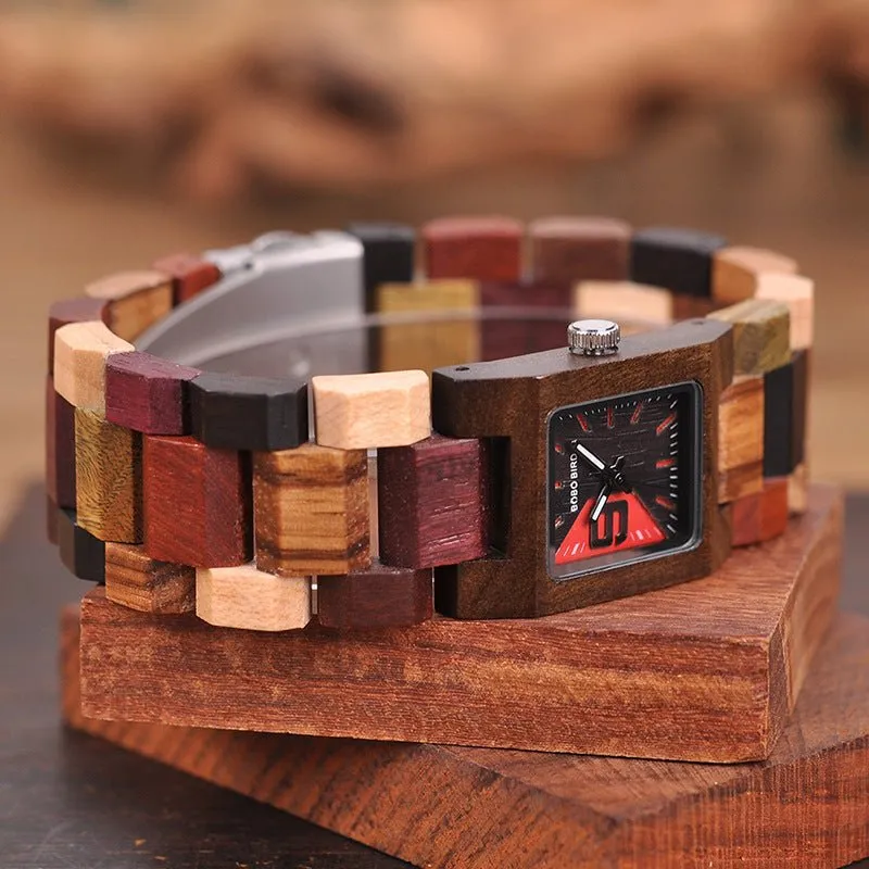 Men's Square Shaped Dial Wood Watch