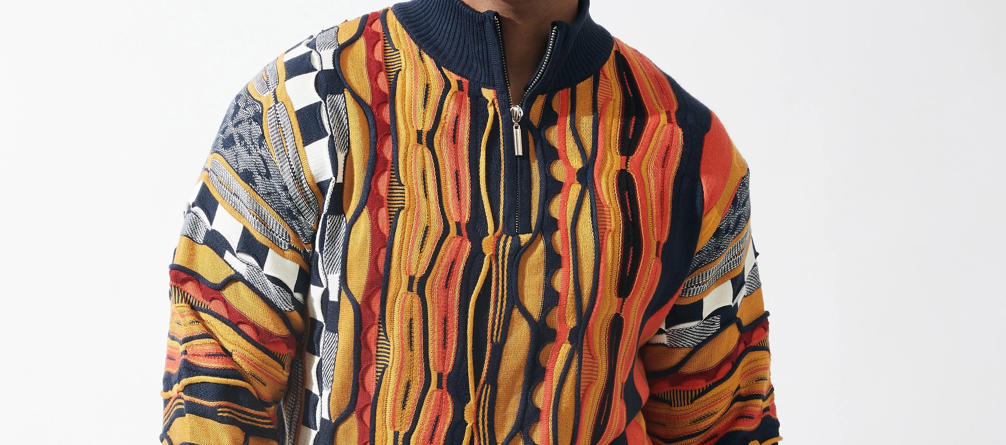 Mens Stacy Adams Vintage Style Pullover Sweater Navy   Bright Orange 83005