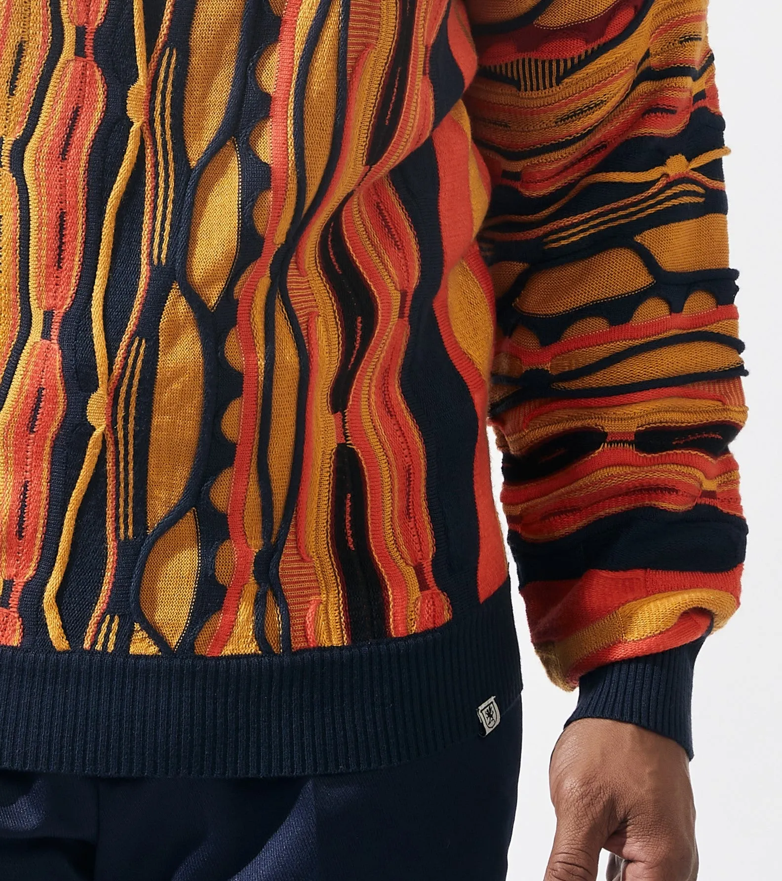 Mens Stacy Adams Vintage Style Pullover Sweater Navy   Bright Orange 83005