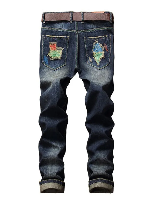 Men's Straight Leg Ripped Jeans