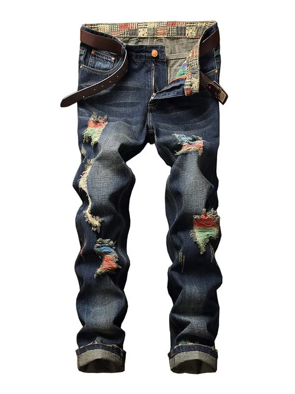 Men's Straight Leg Ripped Jeans