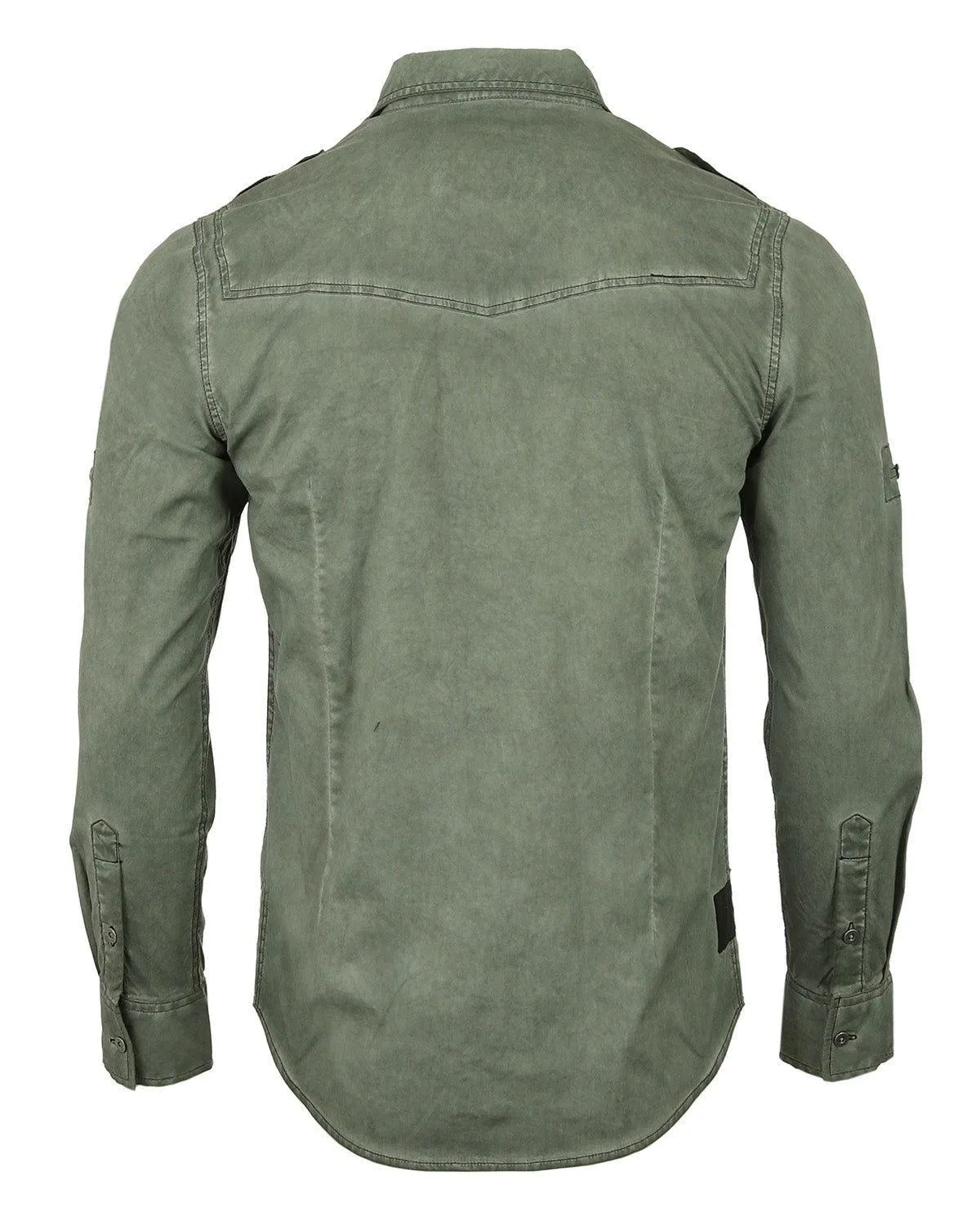 Men's Stretch Roll-Up Sleeve Khaki Vintage Washed Rugged Fashion Buttoned Shirt