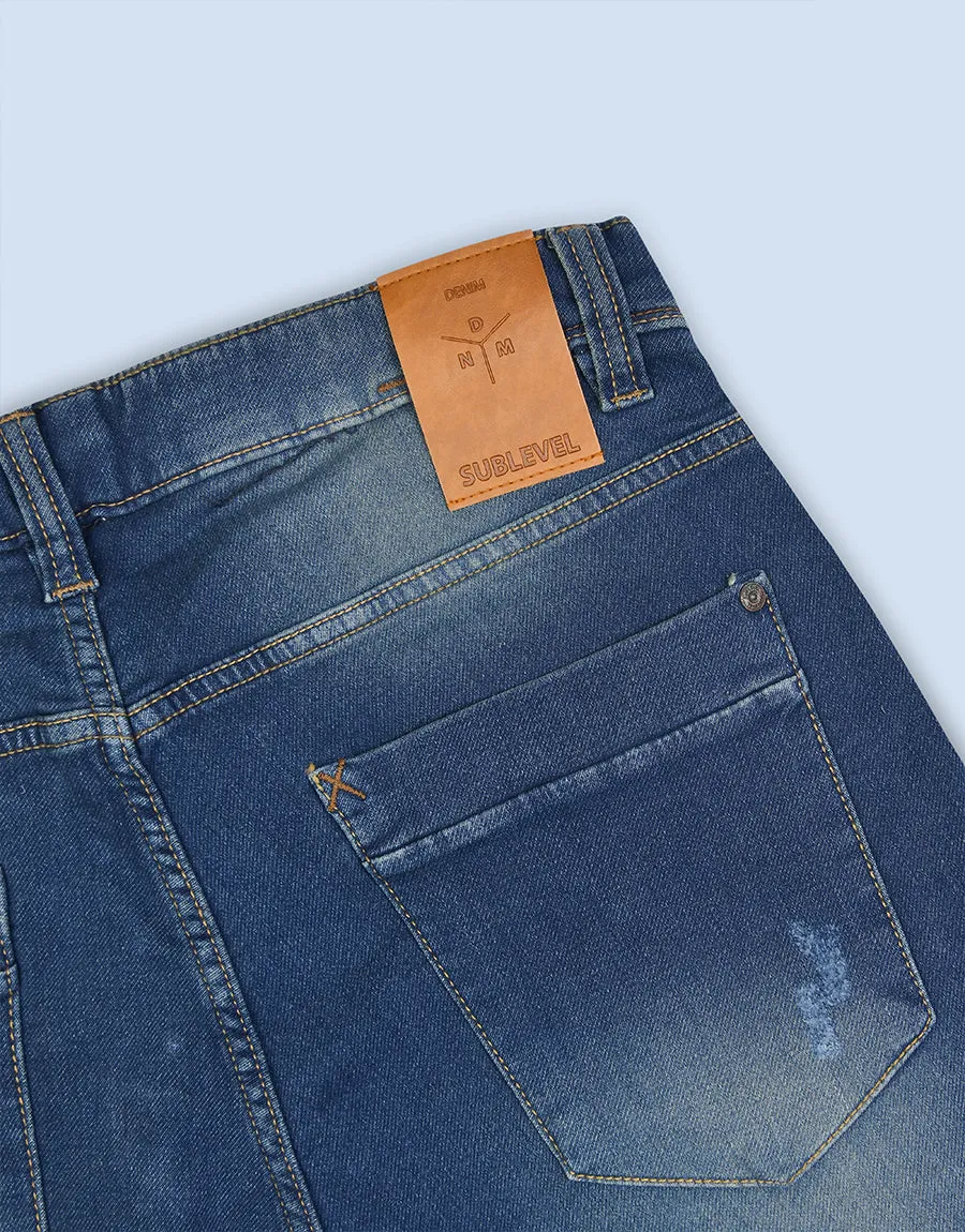Men's Sublevel Herren Sweat Denim Bermuda Shorts - Blue Wash
