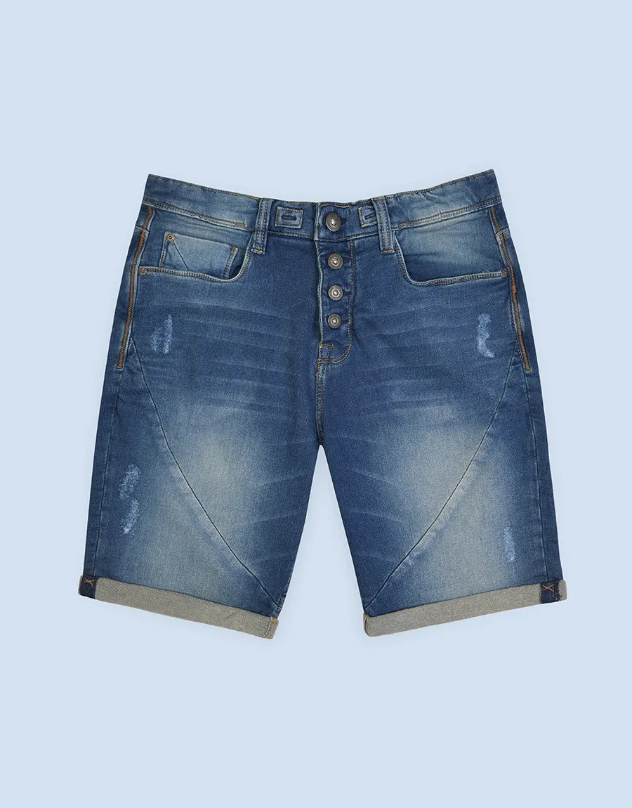 Men's Sublevel Herren Sweat Denim Bermuda Shorts - Blue Wash