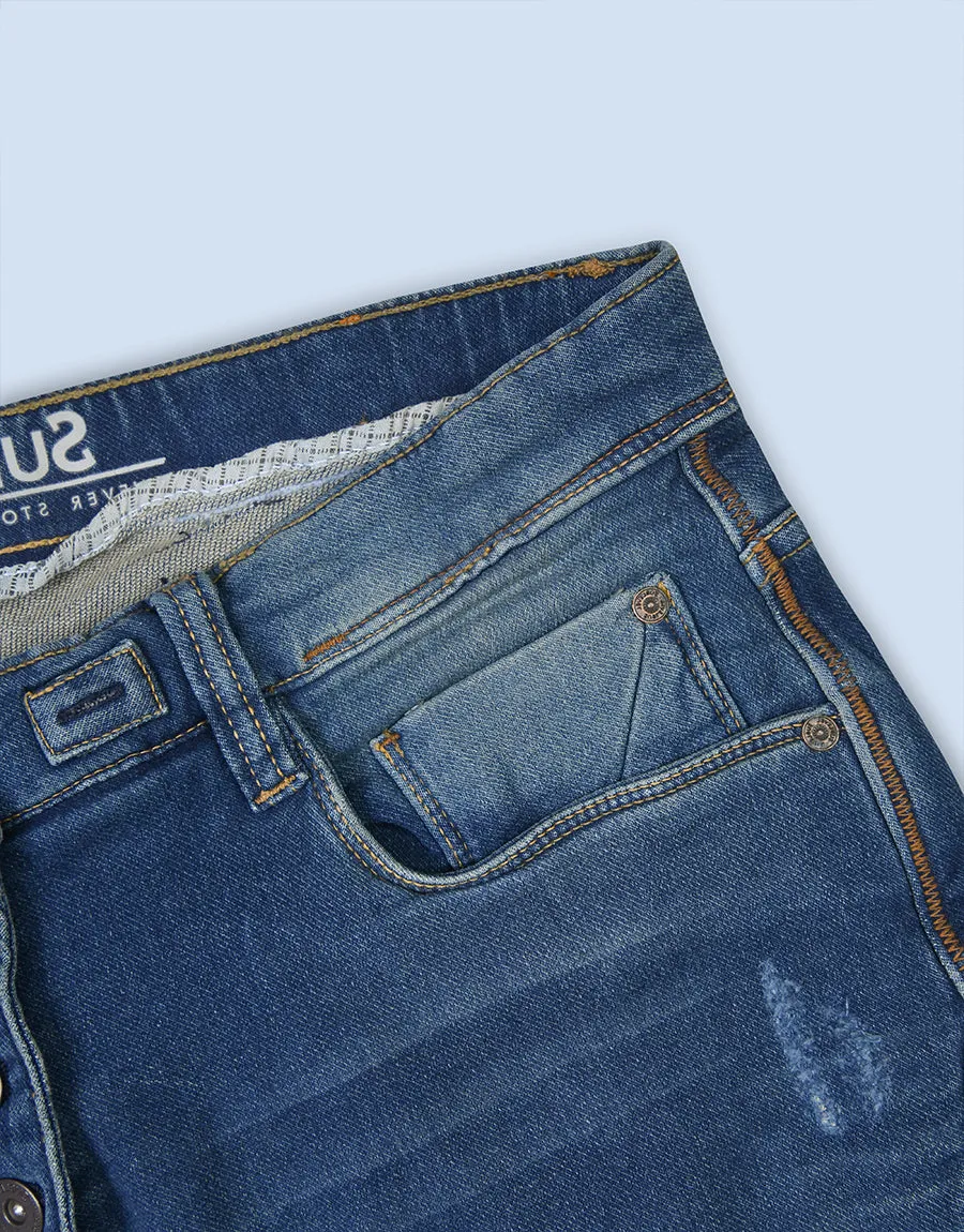 Men's Sublevel Herren Sweat Denim Bermuda Shorts - Blue Wash