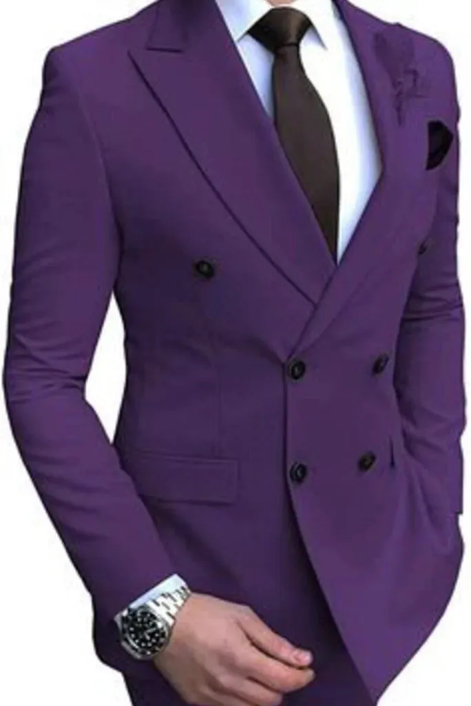 Mens Suits Double Breasted Suit Purple Wedding 2 Piece Suit Formal Office Suit Dinner Suit Party Wear Bespoke Tailoring