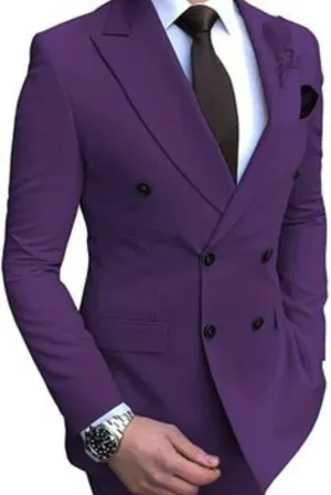 Mens Suits Double Breasted Suit Purple Wedding 2 Piece Suit Formal Office Suit Dinner Suit Party Wear Bespoke Tailoring