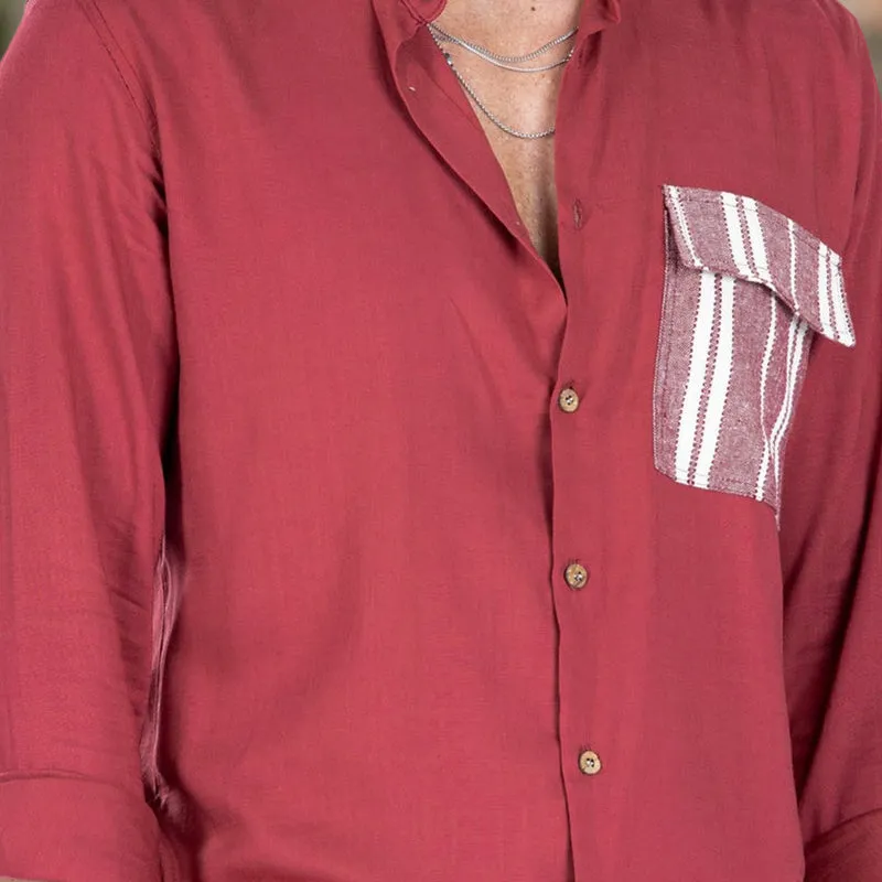 Men's Summer Color Contrast Patchwork Lapel Casual Shirt
