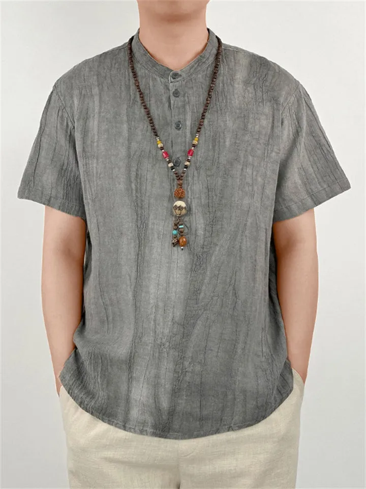 Men's Summer Stand Collar Short Sleeve Tang Suit Linen Shirt