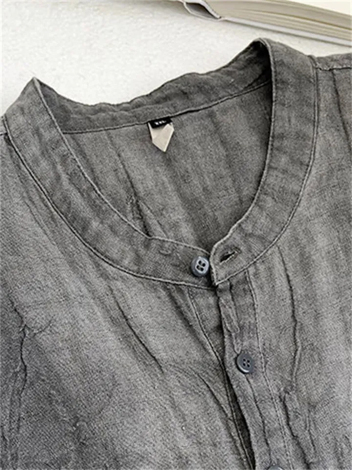 Men's Summer Stand Collar Short Sleeve Tang Suit Linen Shirt