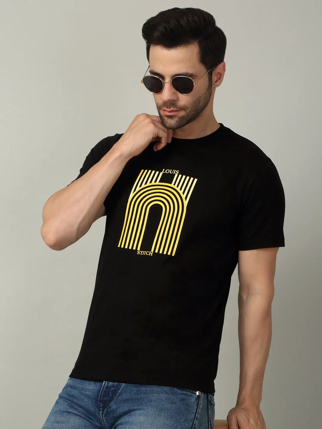 Men's Super Combed Cotton Printed Black T-shirt