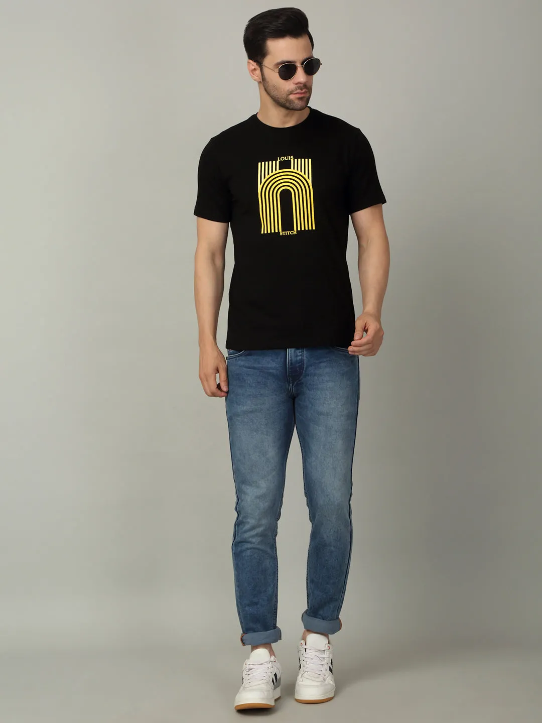 Men's Super Combed Cotton Printed Black T-shirt