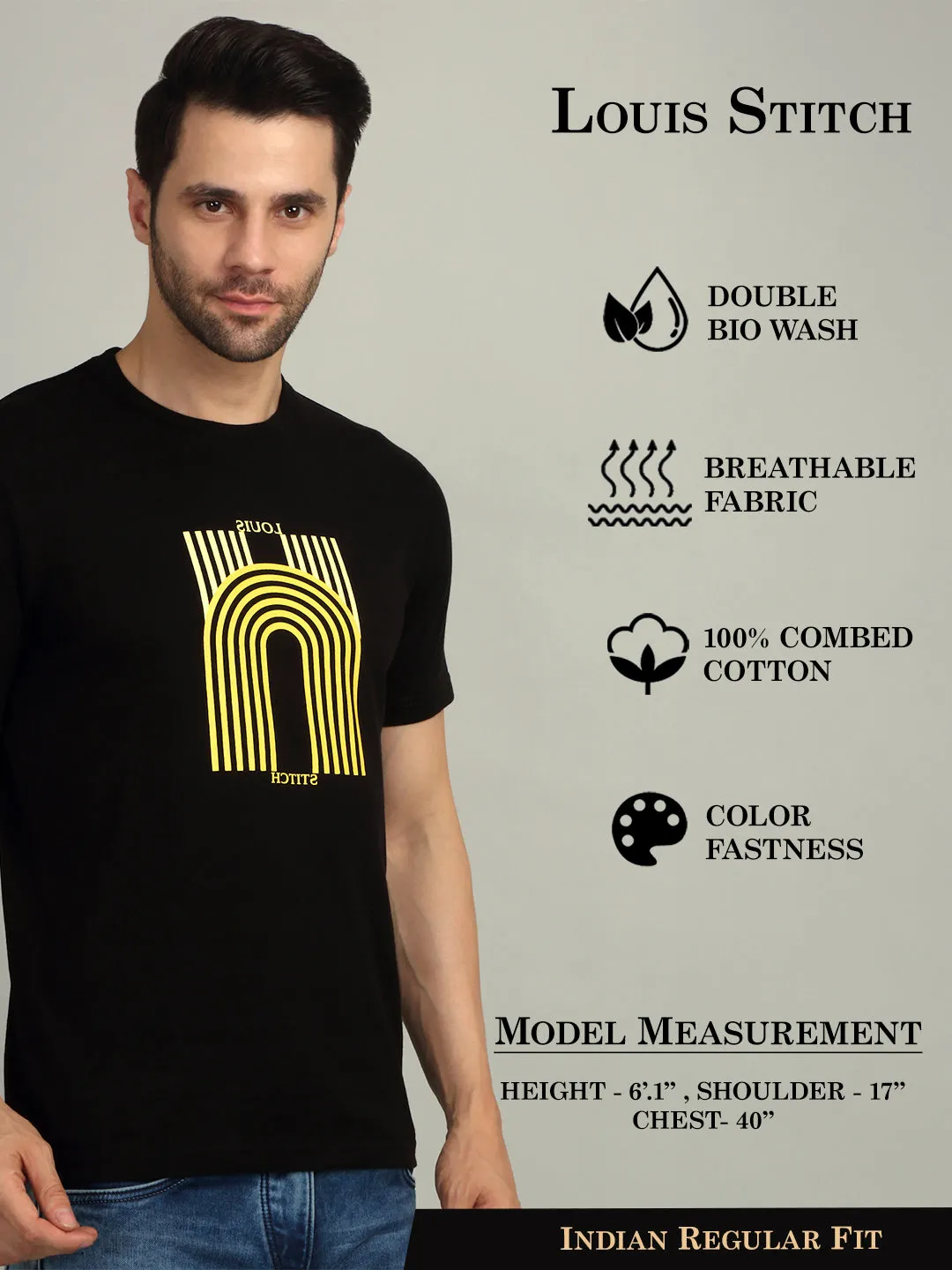 Men's Super Combed Cotton Printed Black T-shirt