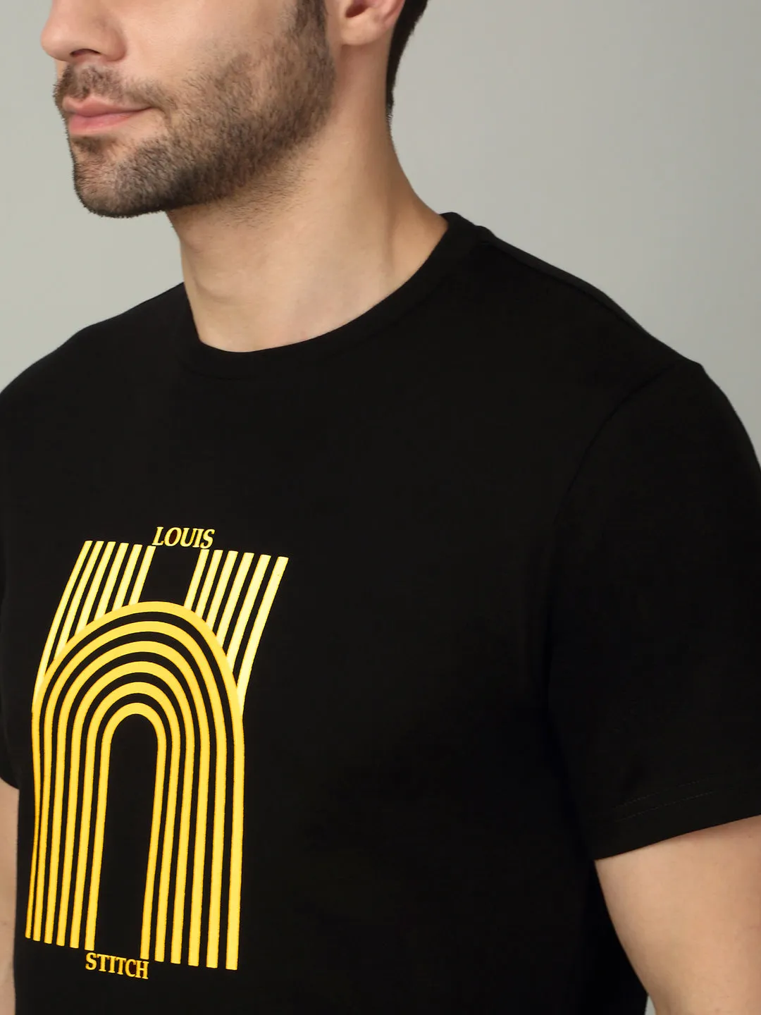 Men's Super Combed Cotton Printed Black T-shirt