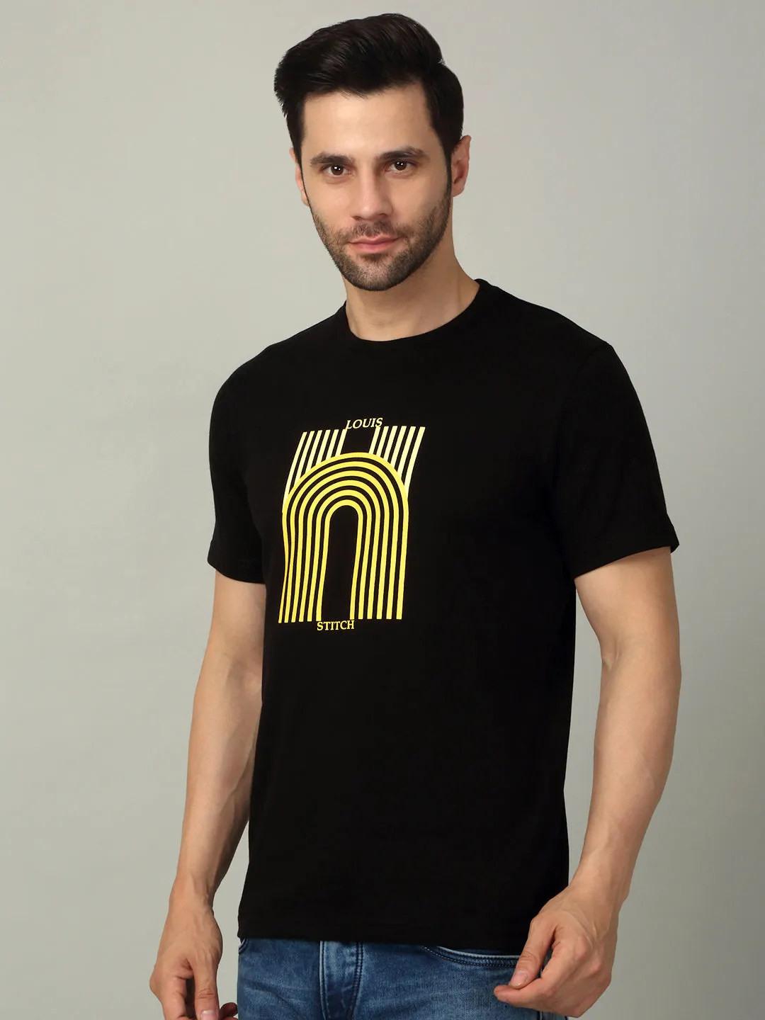 Men's Super Combed Cotton Printed Black T-shirt