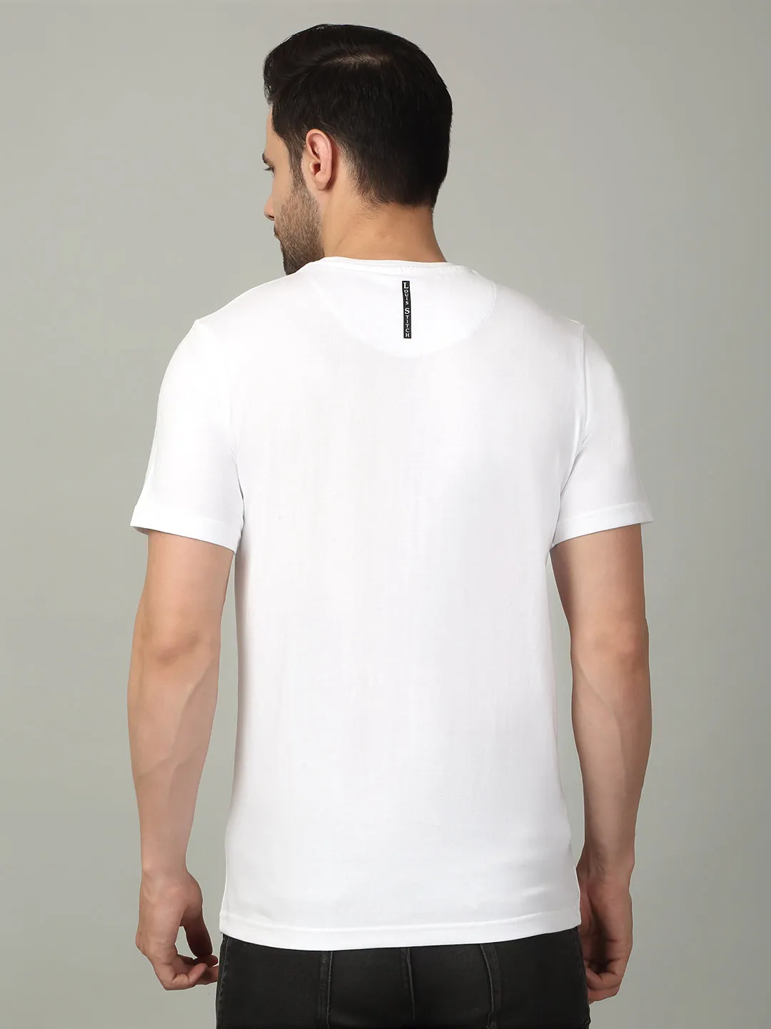 Men's Super Combed Cotton Stripes Printed White T-shirt