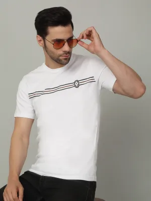 Men's Super Combed Cotton Stripes Printed White T-shirt