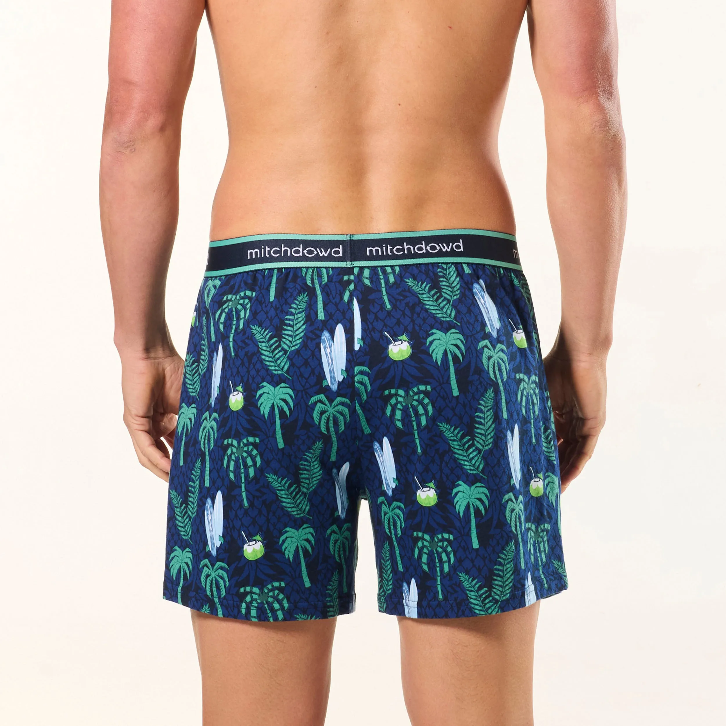 Men's Surfer Palms Cotton Loose Fit Knit Boxer Shorts - Navy