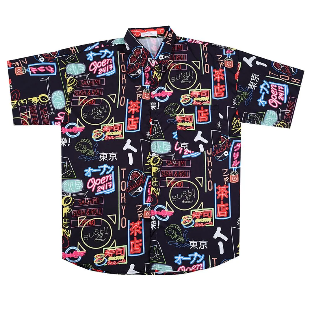 Men's Sushi Designed Aloha Shirt - Black