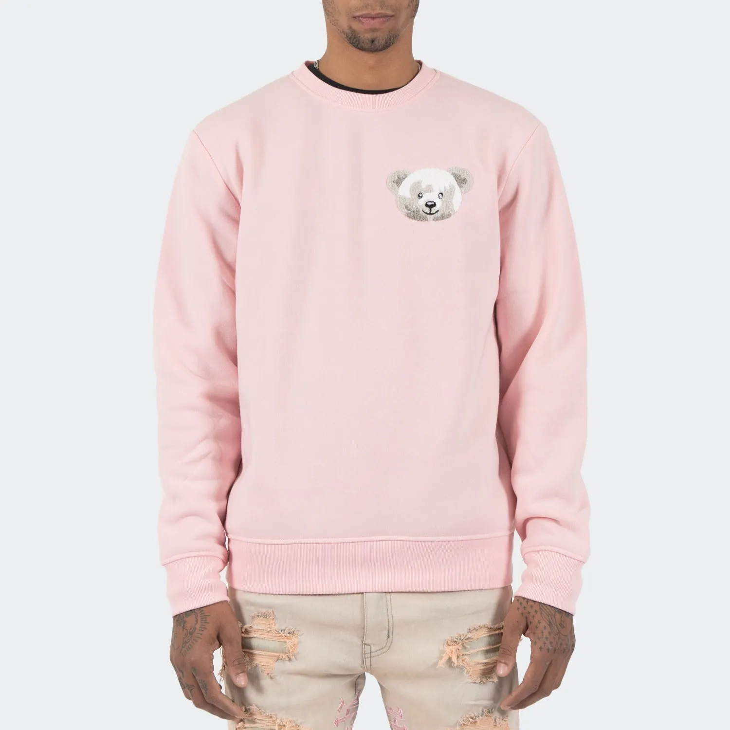 Men's TWO MILL TWENTY Shrink Wrap Teddy Bear Crewneck Sweatshirt Pink