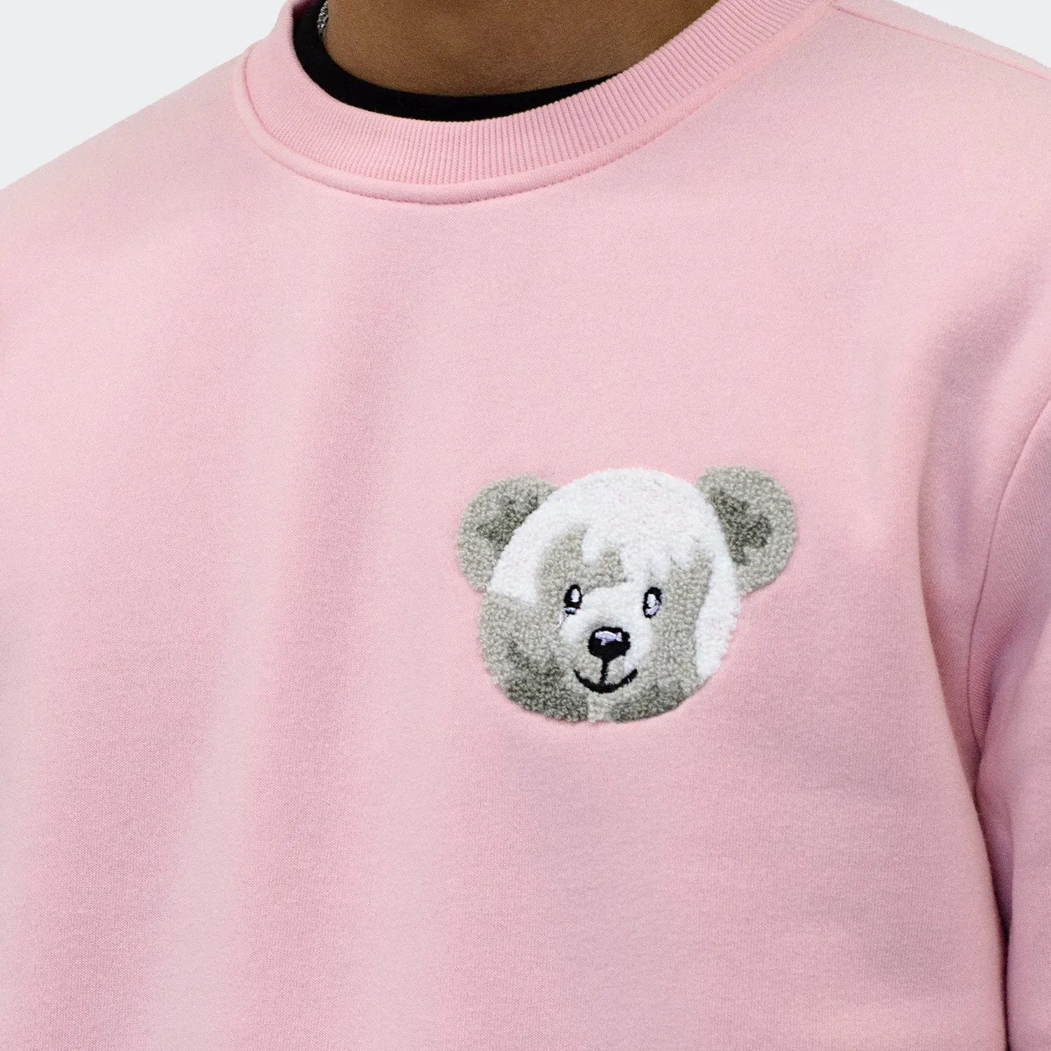 Men's TWO MILL TWENTY Shrink Wrap Teddy Bear Crewneck Sweatshirt Pink