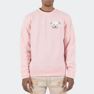Men's TWO MILL TWENTY Shrink Wrap Teddy Bear Crewneck Sweatshirt Pink