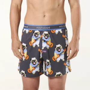 Men's Ukulele Pugs Cotton Loose Fit Knit Boxer Shorts - Charcoal