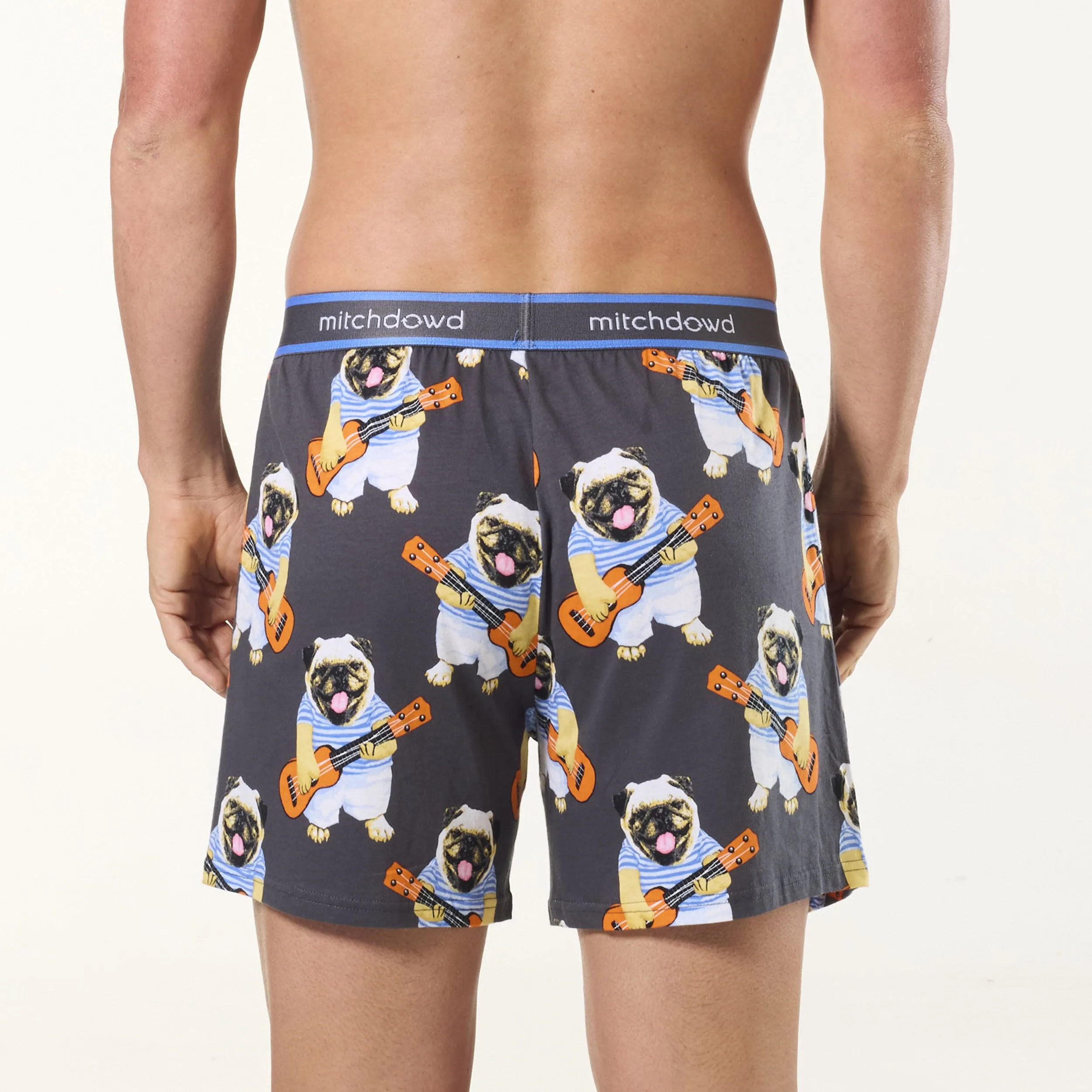Men's Ukulele Pugs Cotton Loose Fit Knit Boxer Shorts - Charcoal