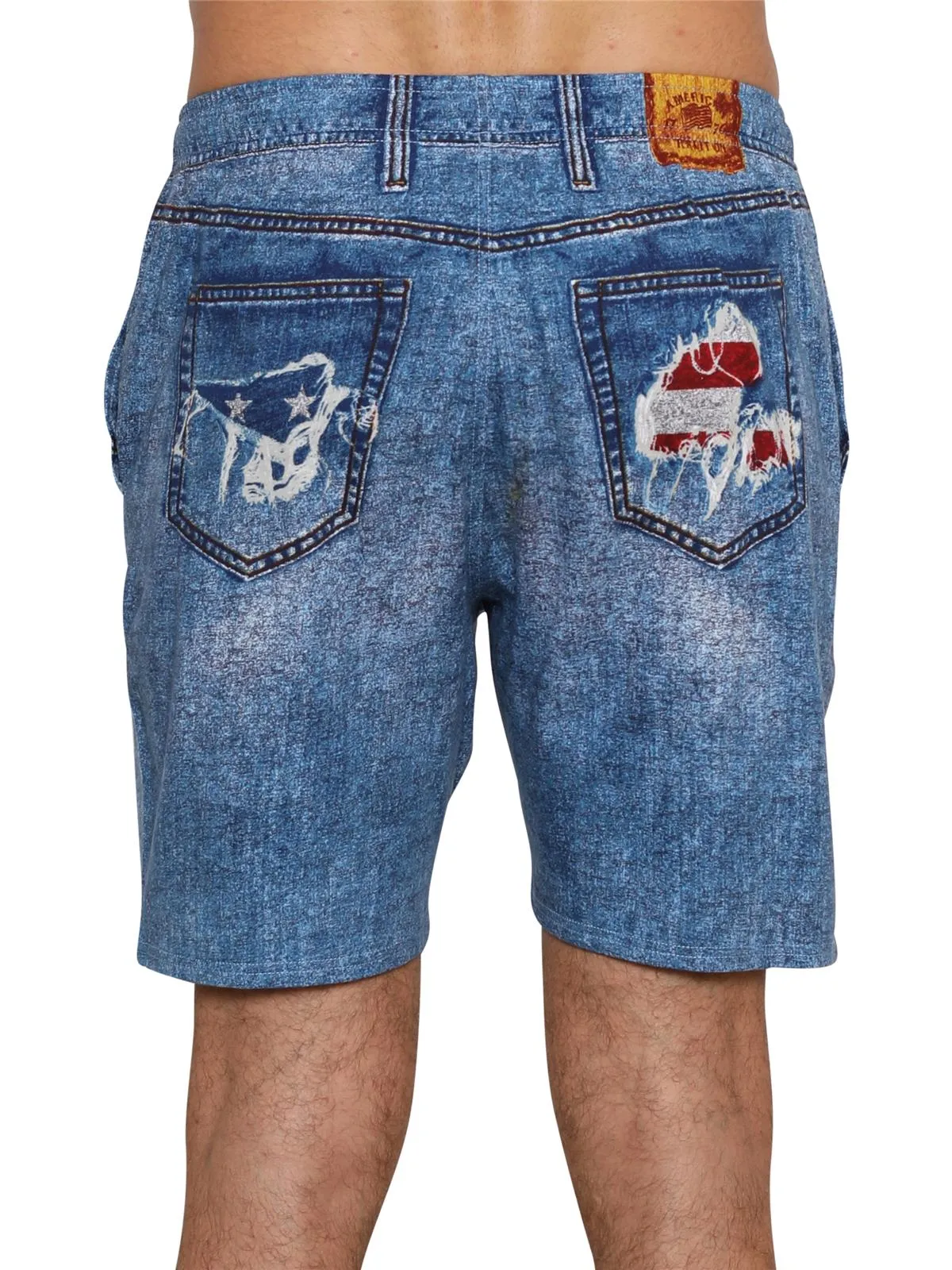 Men's USA flag Shorts Star and Stripes Under All Faux Denim Slim Jam America