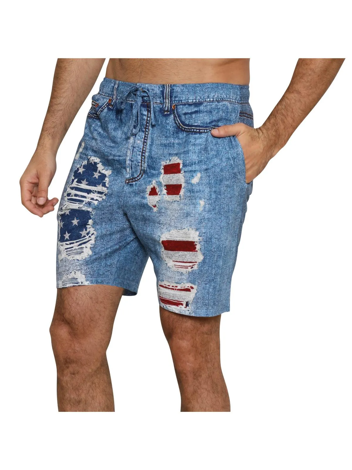 Men's USA flag Shorts Star and Stripes Under All Faux Denim Slim Jam America