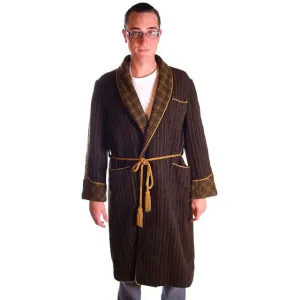 Mens Vintage Black/Green Plaid Wool Robe Jaeger 1940S 46 Chest