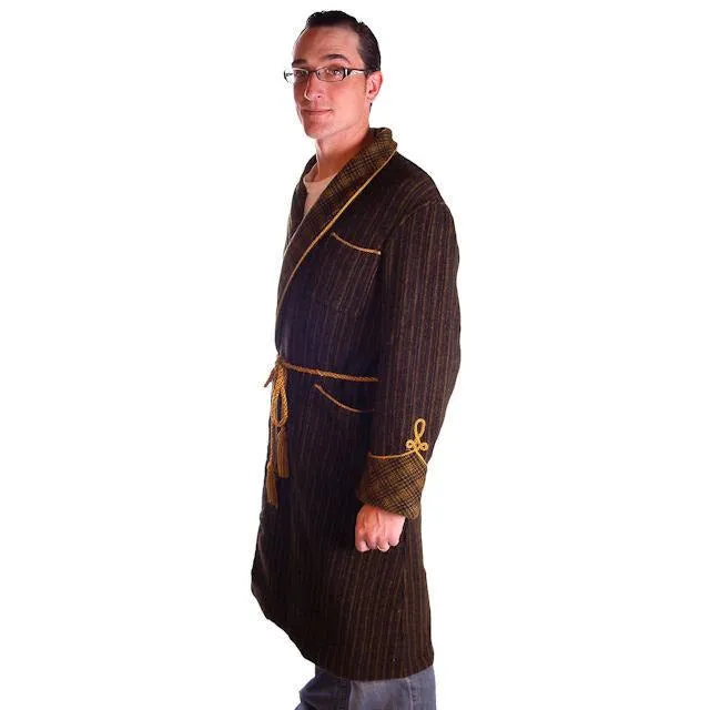 Mens Vintage Black/Green Plaid Wool Robe Jaeger 1940S 46 Chest