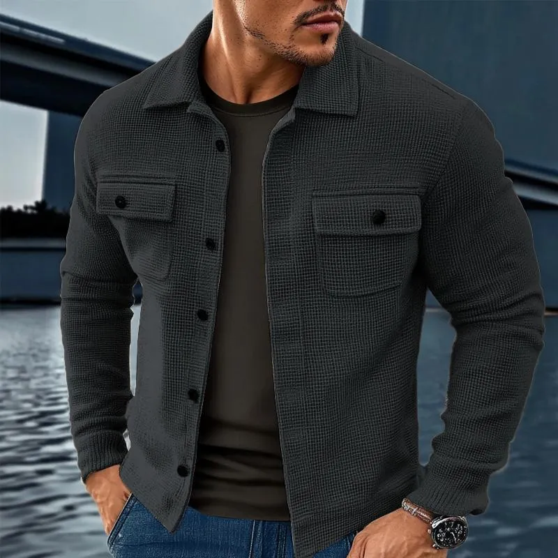 Men's Vintage Waffle Solid Lapel Jacket 23801065X