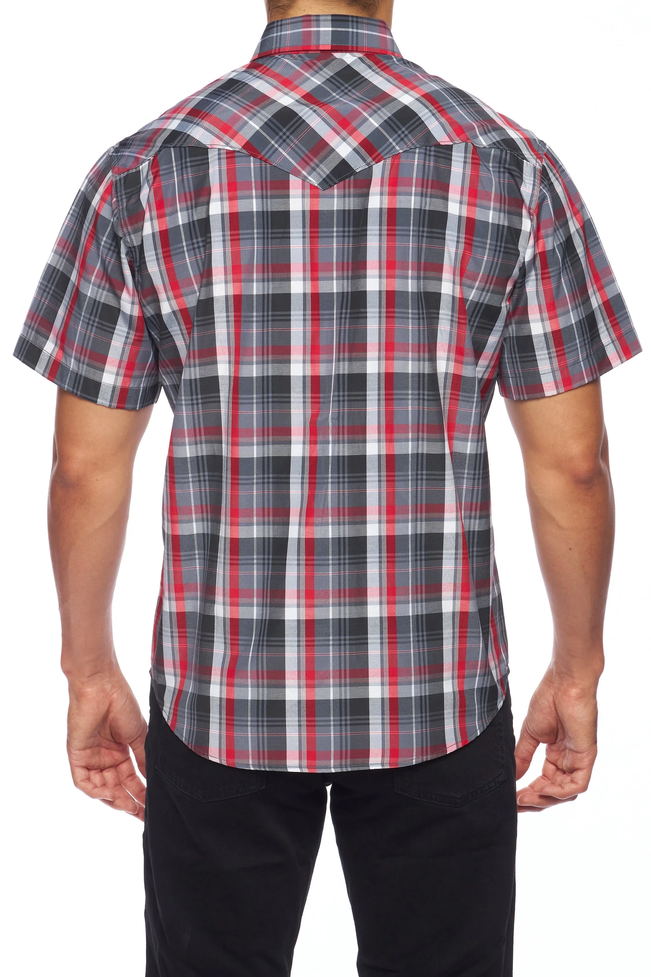 Men's Western Short Sleeve Pearl Snaps Plaid Shirt-PS400S-402