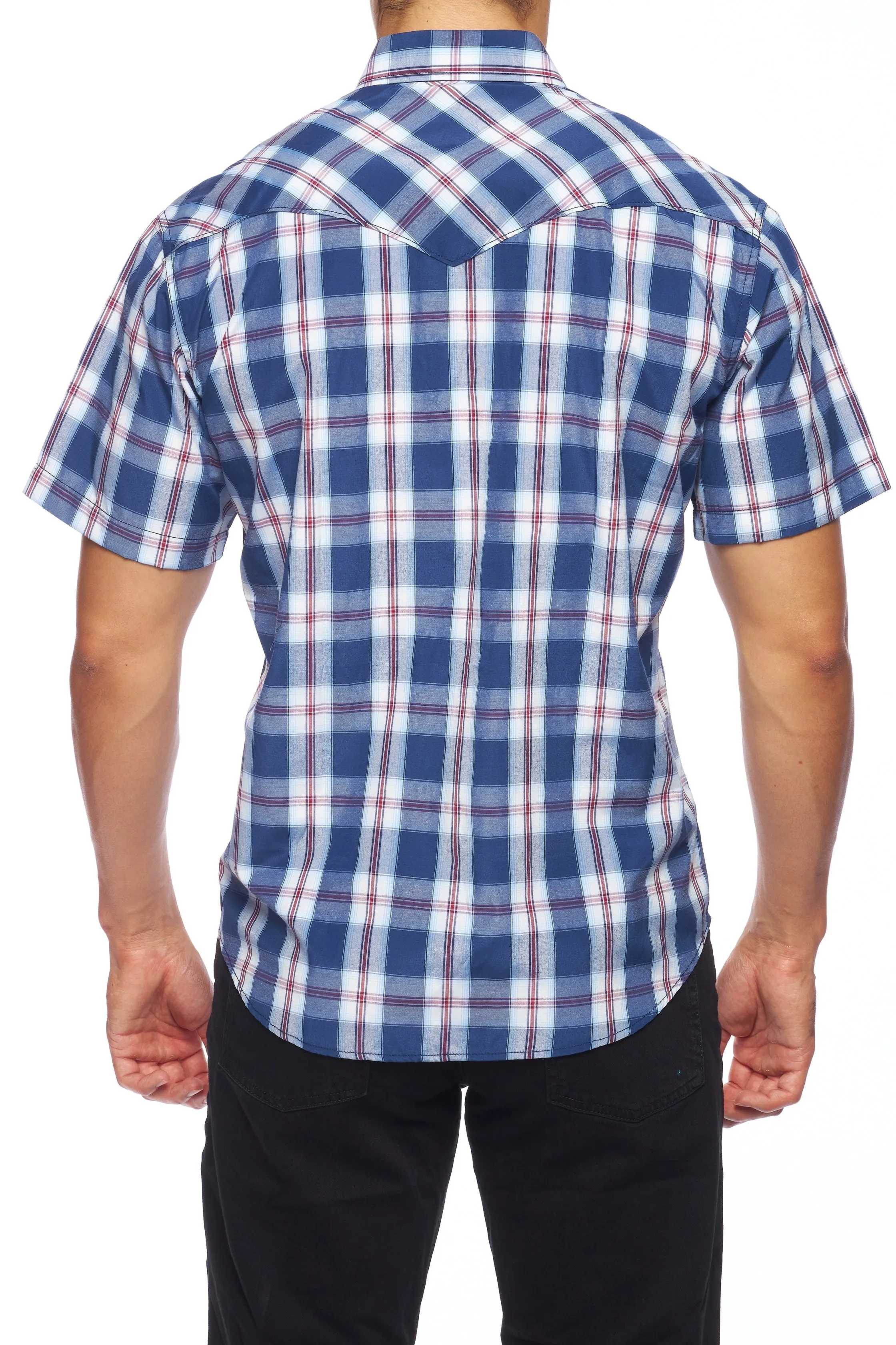 Men's Western Short Sleeve Pearl Snaps Plaid Shirt-PS400S-403