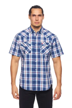 Men's Western Short Sleeve Pearl Snaps Plaid Shirt-PS400S-403