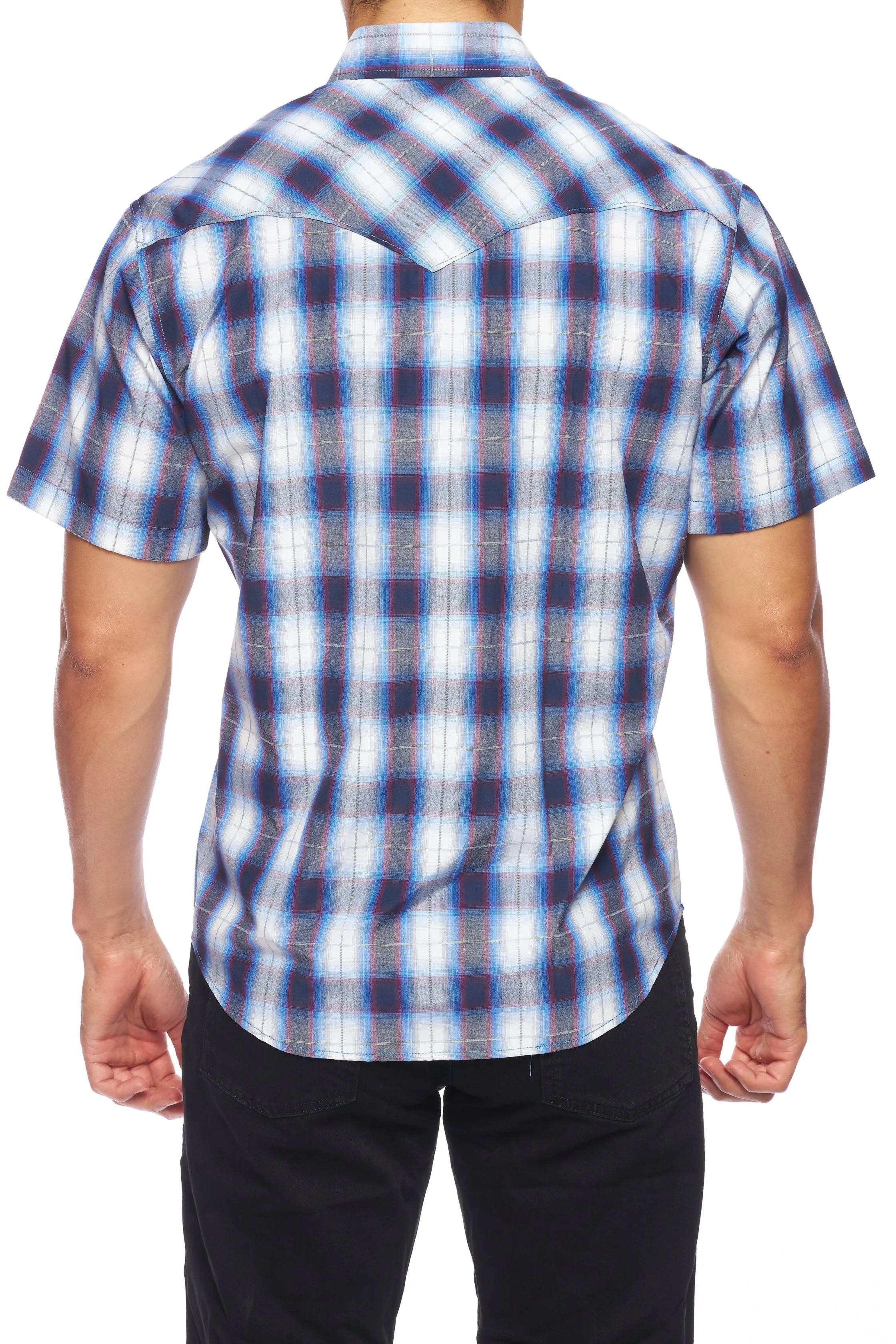 Men's Western Short Sleeve Pearl Snaps Plaid Shirt-PS400S-470