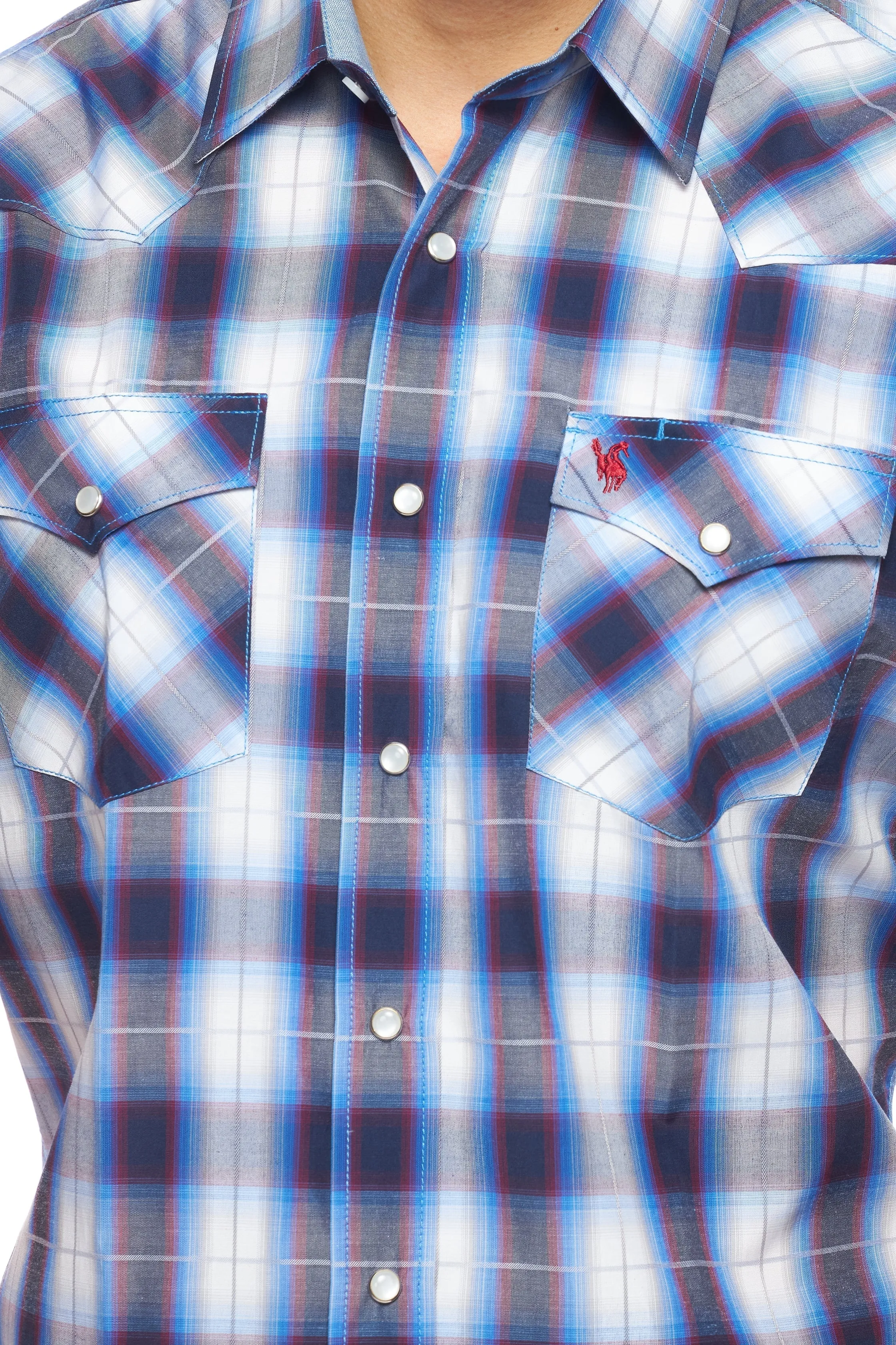 Men's Western Short Sleeve Pearl Snaps Plaid Shirt-PS400S-470