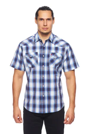 Men's Western Short Sleeve Pearl Snaps Plaid Shirt-PS400S-470