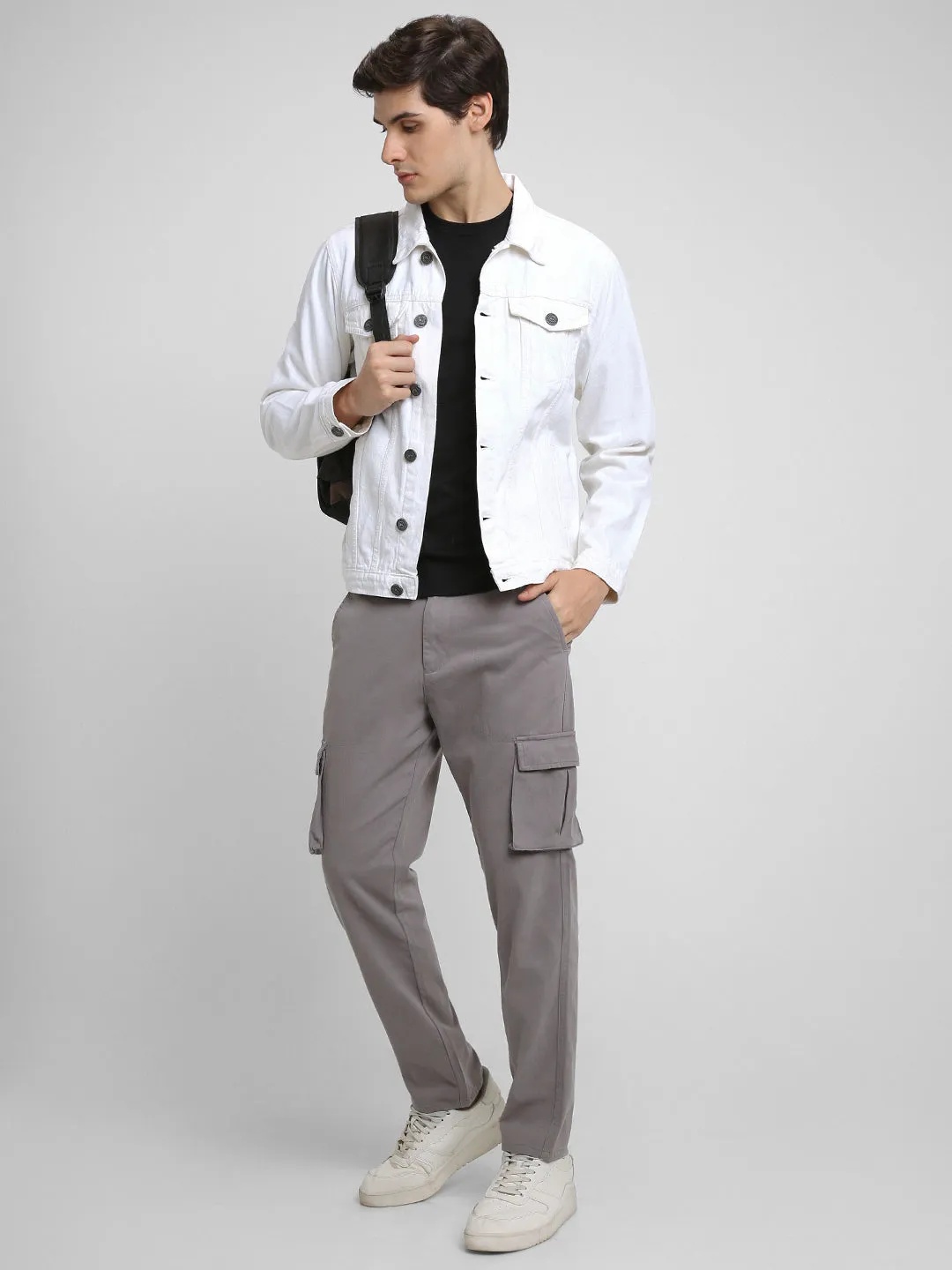 Men's White Washed Regular Fit Fit Collar Full Sleeves Casual Denim Jacket