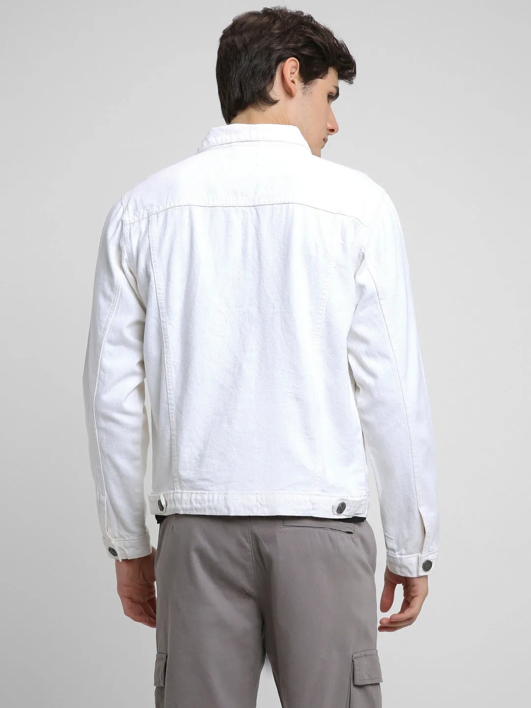 Men's White Washed Regular Fit Fit Collar Full Sleeves Casual Denim Jacket