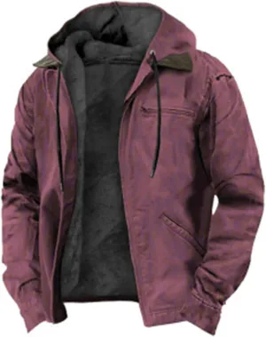 Men's Winter Coat Sherpa Fleece Lined Jacket Western Graphic Full Zip Thick Heavyweight Hoodie Winter Sweatshirts Coat