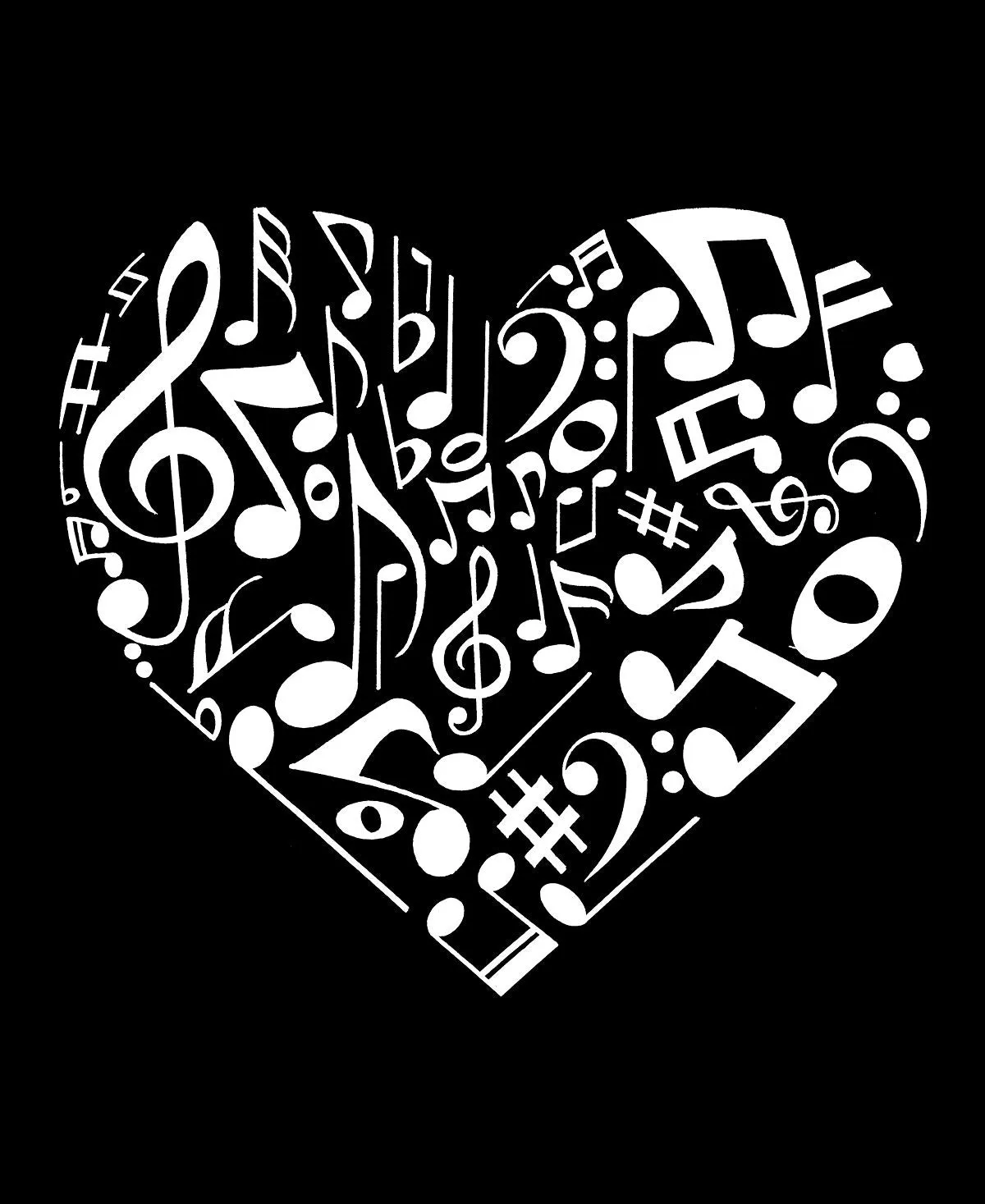 Men's word art T-shirt with LA Pop Art heart notes, black