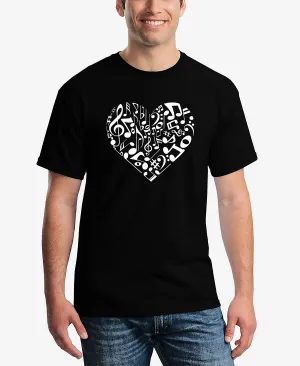 Men's word art T-shirt with LA Pop Art heart notes, black