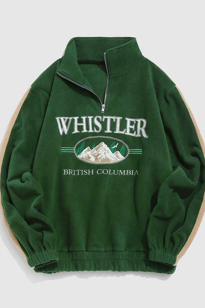 Men's/Women's WHISTLER Letter Embroidery Hoodie – Fall/Winter Fleece Turtleneck Sweatshirt, Vintage Streetwear Pullover, Warm Sweats