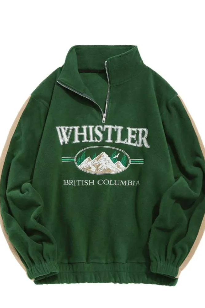 Men's/Women's WHISTLER Letter Embroidery Hoodie – Fall/Winter Fleece Turtleneck Sweatshirt, Vintage Streetwear Pullover, Warm Sweats